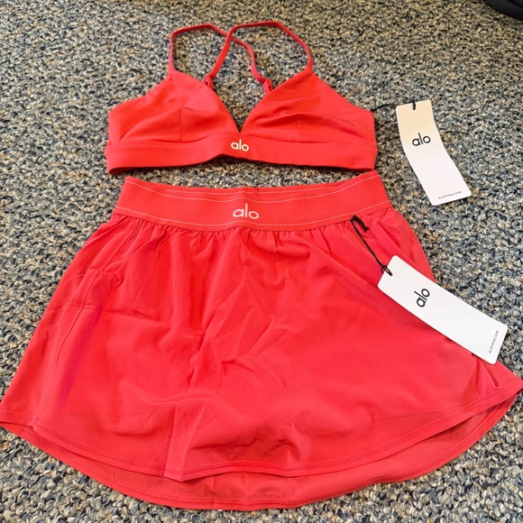 ALO Yoga Dresses & Skirts - NWT ALO YOGA Candy Red Set: Match Point Tennis Skirt and Splendor Bra